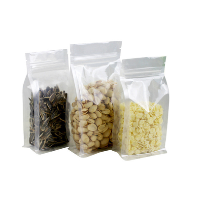 Kemasan Tas Datar Bawah Transparan 8 Segel Sisi Eco Food Grade Stand Up Pouch