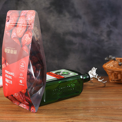 Snack Food Quad Middle Seal 220g Tas Kemasan Cetak Kustom Kantong Plastik Cetak Untuk Kemasan Makanan