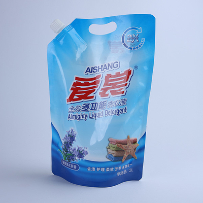 Kemasan Kantong Cairan Isi Ulang Aluminium 60mic Spout Pouch Packaging Untuk Cuci Bubuk