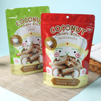 Kantung berdiri yang dicetak khusus dengan ritsleting untuk Permen. Kue kering, Biskuit. Kemasan kopi