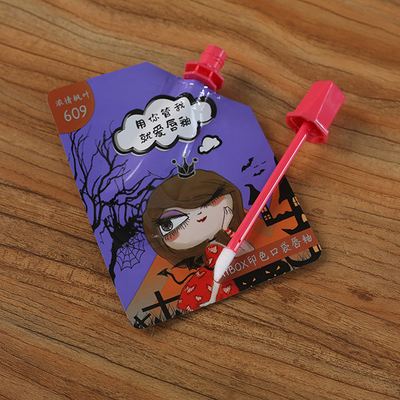 Kemasan Kantong Cerat Kosong Lip Gloss Foil Heat Seal Bottom Tubes Dengan Kuas Mini